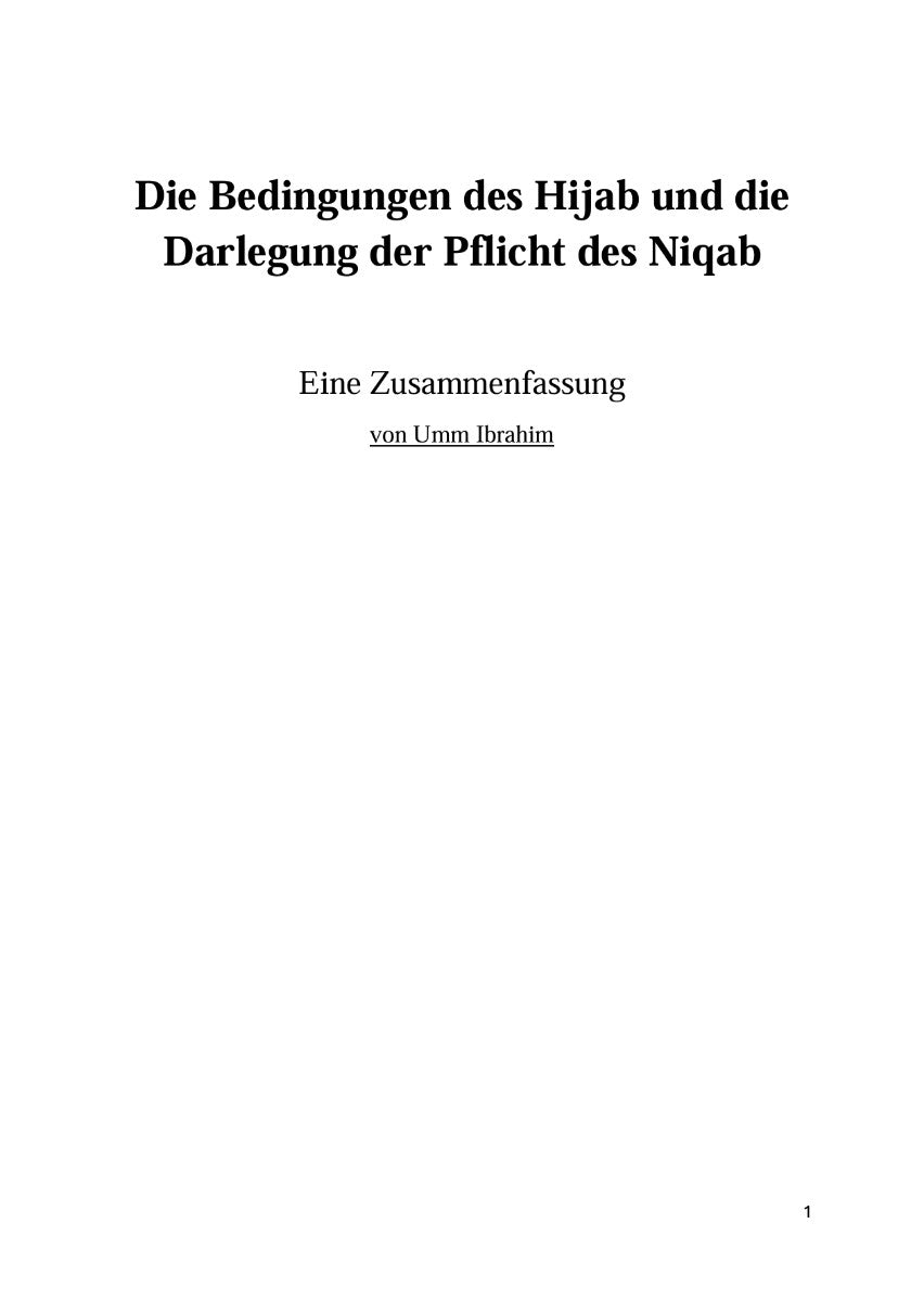 E-BOOK: Die Bedingungen des Hijab und die Darlegung der Pflicht des Niqab