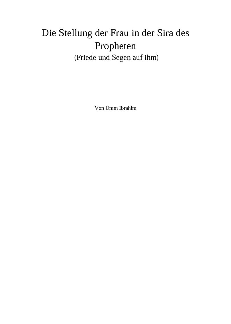 E-BOOK: Die Stellung der Frau in der Sira des Propheten (sallallahu alayhi wa sallam)